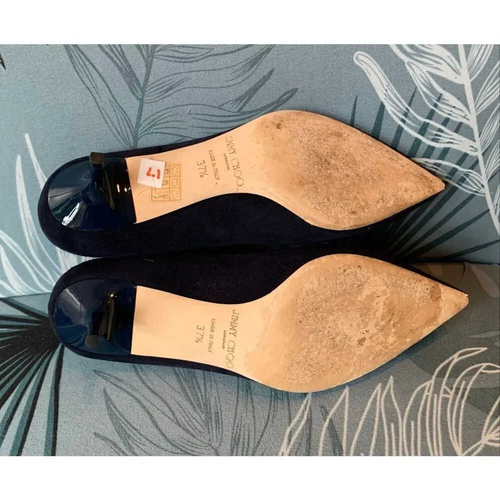 Jimmy Choo AZA Navy Blue SUEDE LEATHER Pumps Heels Shoes sz 37.5